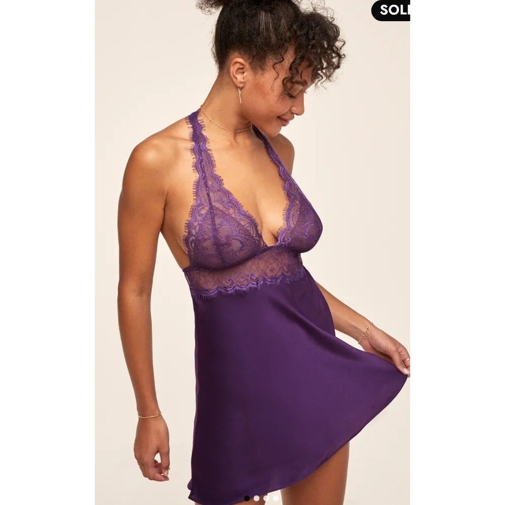Adore Me Zandy Slip Size L Purple Lace Trim Satin Nightie Sleepwear Romantic
